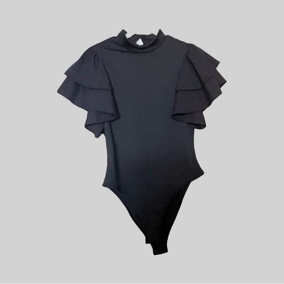 Amazon Tops Flaresleeve Highneck Black Bodysuit Poshmark